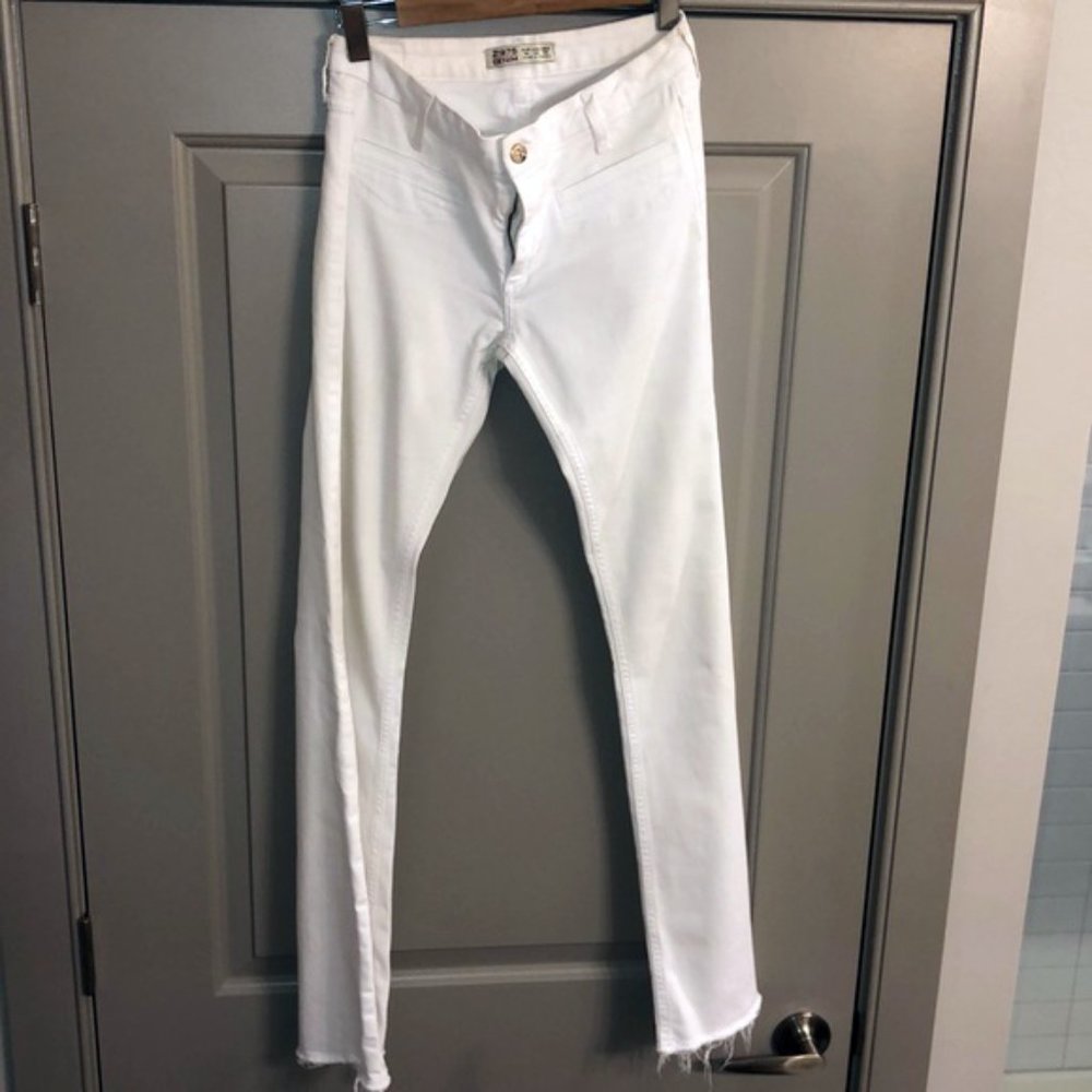 Zara Z1975 White Denim Fringe Bottom & Pockets - 4